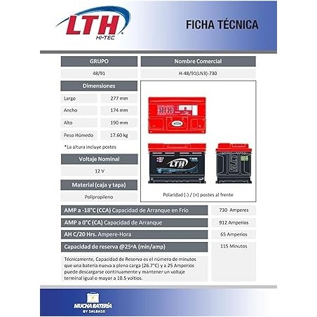 BATERIA LTH HITEC BCI H-48/91-730 (LN3) 730CCA