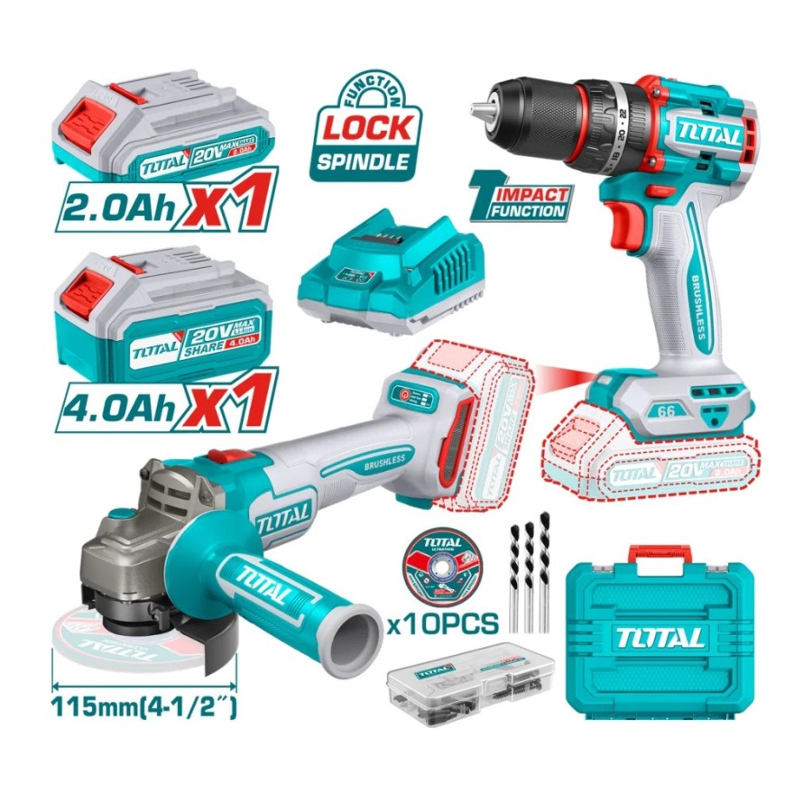 COMBO 20V TALADRO + ESMERIL TOTAL 4 1/2" UTCKLI20273