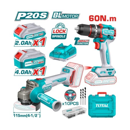 COMBO 20V TALADRO + ESMERIL TOTAL 4 1/2" UTCKLI20273