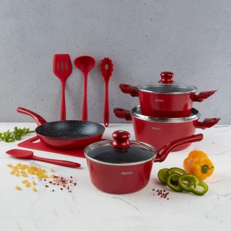 JUEGO OLLAS MONIX MARMOL ROJO 12PZ 49008