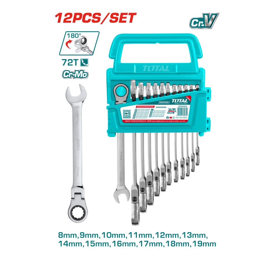 JUEGO LLAVES CORO FIJAS TOTAL C/RATCH 12PC THT102RK5126 FLEX 