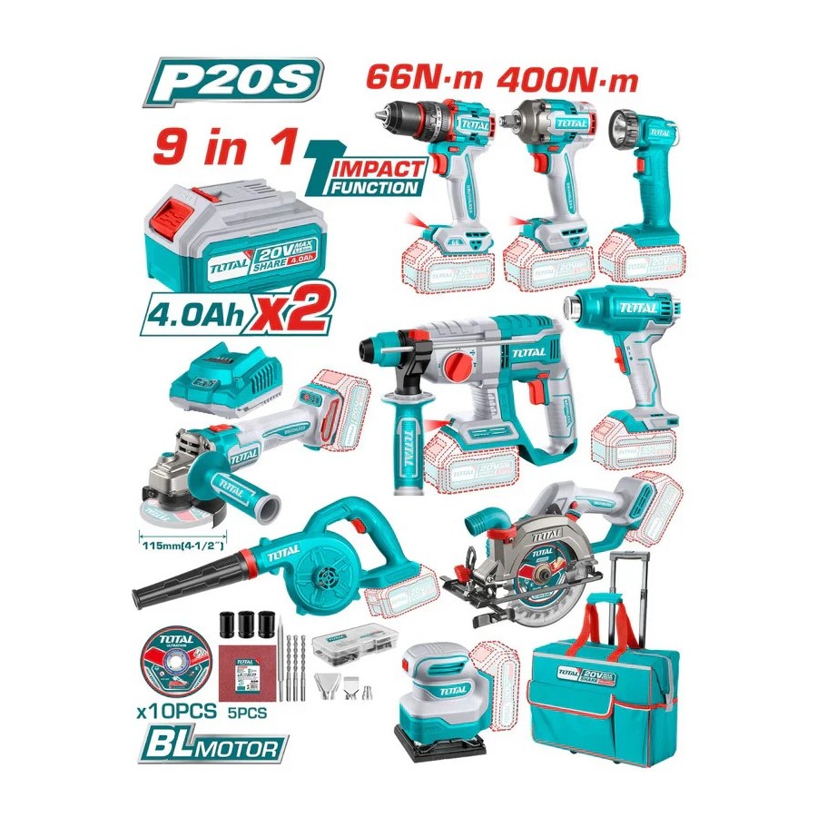 COMBO TOTAL 9 HERRAMIENTAS 20V + 2 BAT UTCKLI20983/ 250381