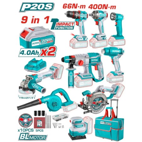 COMBO TOTAL 9 HERRAMIENTAS 20V + 2 BAT UTCKLI20983/ 250381