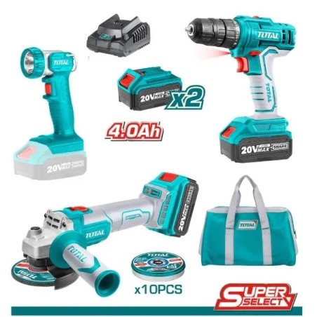 COMBO TOTAL 20V UTOSLI241292 TALADR + PIST IMP + ESMERIL + LINT 