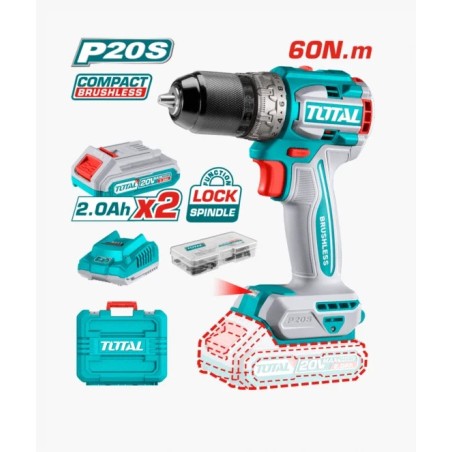 TALADRO PERC INAL TOTAL 20V BL 1/2 UTIDLI20602/20668 2BAT C/EST 