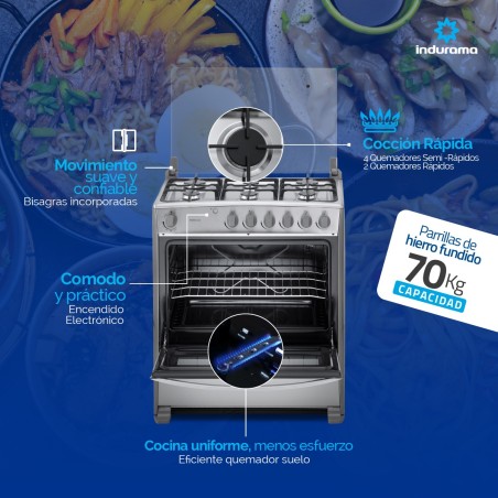 COCINAS GAS INDURAMA 32¨ MARSELLA SILVER 6Q