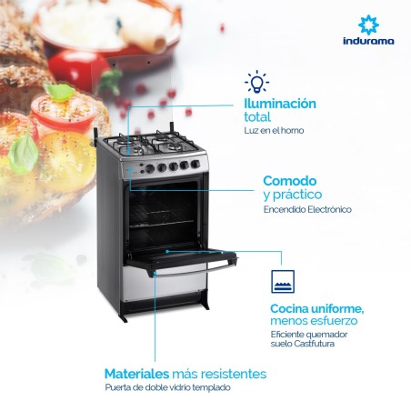 COCINA GAS INDURAMA 20" CADIZ PLUS SILVER FUNDI ENC/AUTO