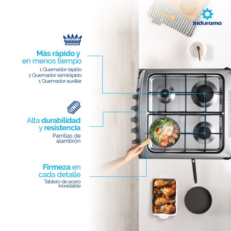 COCINA GAS INDURAMA 20" CADIZ PLUS SILVER FUNDI ENC/AUTO