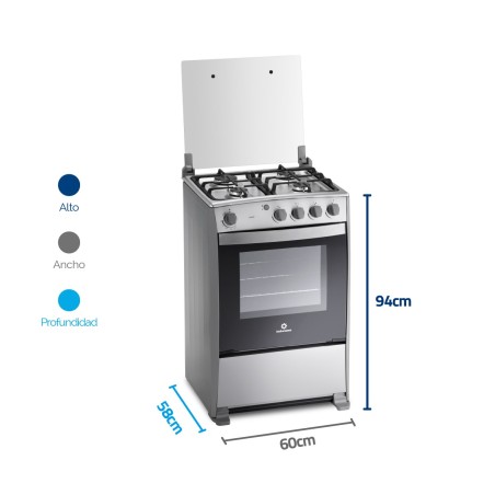 COCINA GAS INDURAMA 24" CORUÑA FUNDI INOX