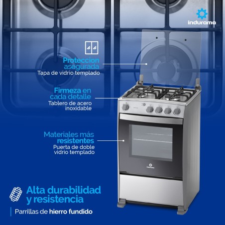 COCINA GAS INDURAMA 24" CORUÑA FUNDI INOX