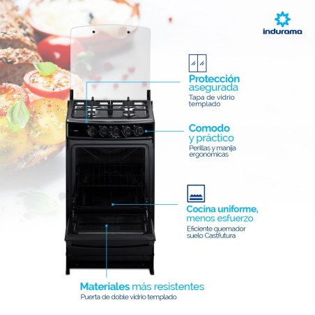 COCINA GAS INDURAMA 20" CANELA PLUS NEGRA FUNDI