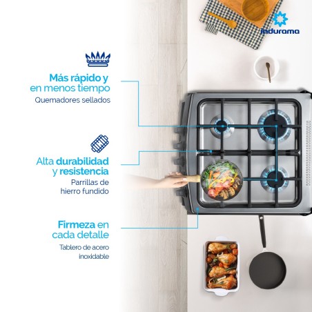 COCINA GAS INDURAMA 20" CANELA PLUS NEGRA FUNDI