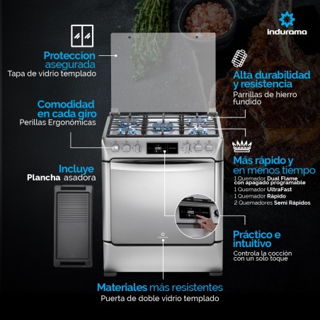 COCINA GAS INDURAMA 30" MONTECARLO INOX DORADOR Y CONVECCION