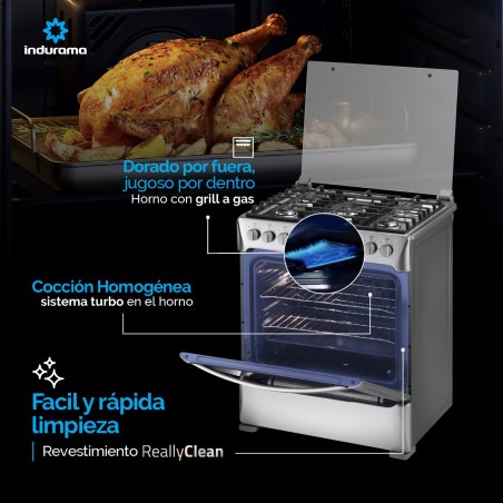 COCINA GAS INDURAMA 30" MONTECARLO INOX DORADOR Y CONVECCION