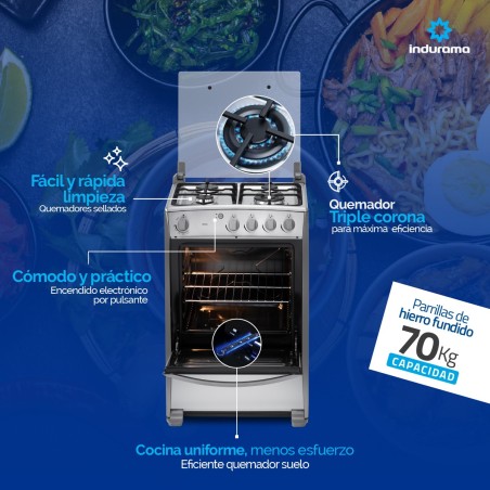 COCINA GAS INDURAMA 24" MERIDA ENC/AUTO INOX DORADOR/GAS