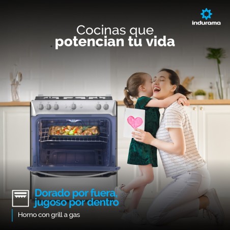 COCINA GAS INDURAMA 30" TURIN LUJO INOX 5Q DORADOR/GAS
