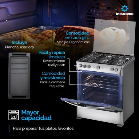 COCINA GAS INDURAMA 30" TURIN LUJO INOX 5Q DORADOR/GAS