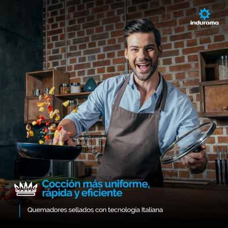 COCINA GAS INDURAMA  30" NAPOLI 6Q SILVER FUNDI ENC/AUTO