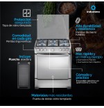 COCINA GAS INDURAMA  30" NAPOLI 6Q SILVER FUNDI ENC/AUTO