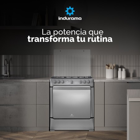 COCINA GAS INDURAMA  30" NAPOLI 6Q SILVER FUNDI ENC/AUTO