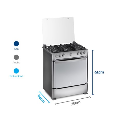 COCINA GAS INDURAMA  30" NAPOLI 6Q SILVER FUNDI ENC/AUTO