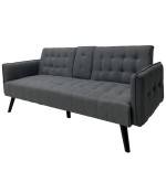 SOFA CAMA CUERO SINTETICO GRIS SA-4376 C/PORTAVASOS TAIKE