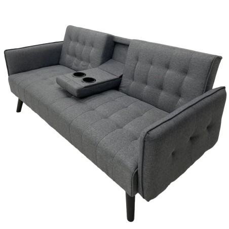 SOFA CAMA CUERO SINTETICO GRIS SA-4376 C/PORTAVASOS TAIKE