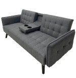 SOFA CAMA CUERO SINTETICO GRIS SA-4376 C/PORTAVASOS TAIKE