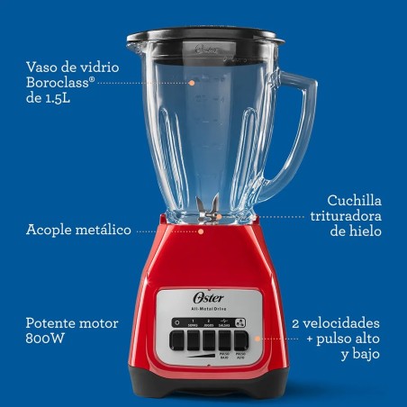 LICUADORA OSTER 2V VIDRIO BOTONES BLSTKAG-RPB ROJA