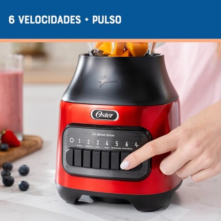 LICUADORA OSTER 6V VIDRIO BOTONES 1.5L BLSTPEG-CPB ROJA