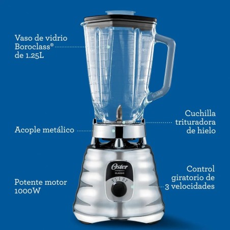 LICUADORA OSTER 3V VIDRIO PERILLA CLASICA BLST4655-013 700W CROM